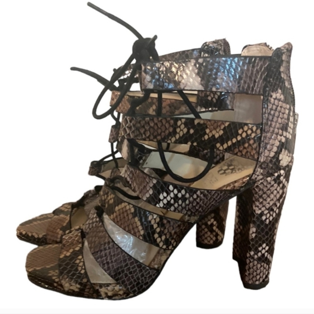 Vince Camuto Strappy Snakeskin Heels sz 6M 4.5 in heels